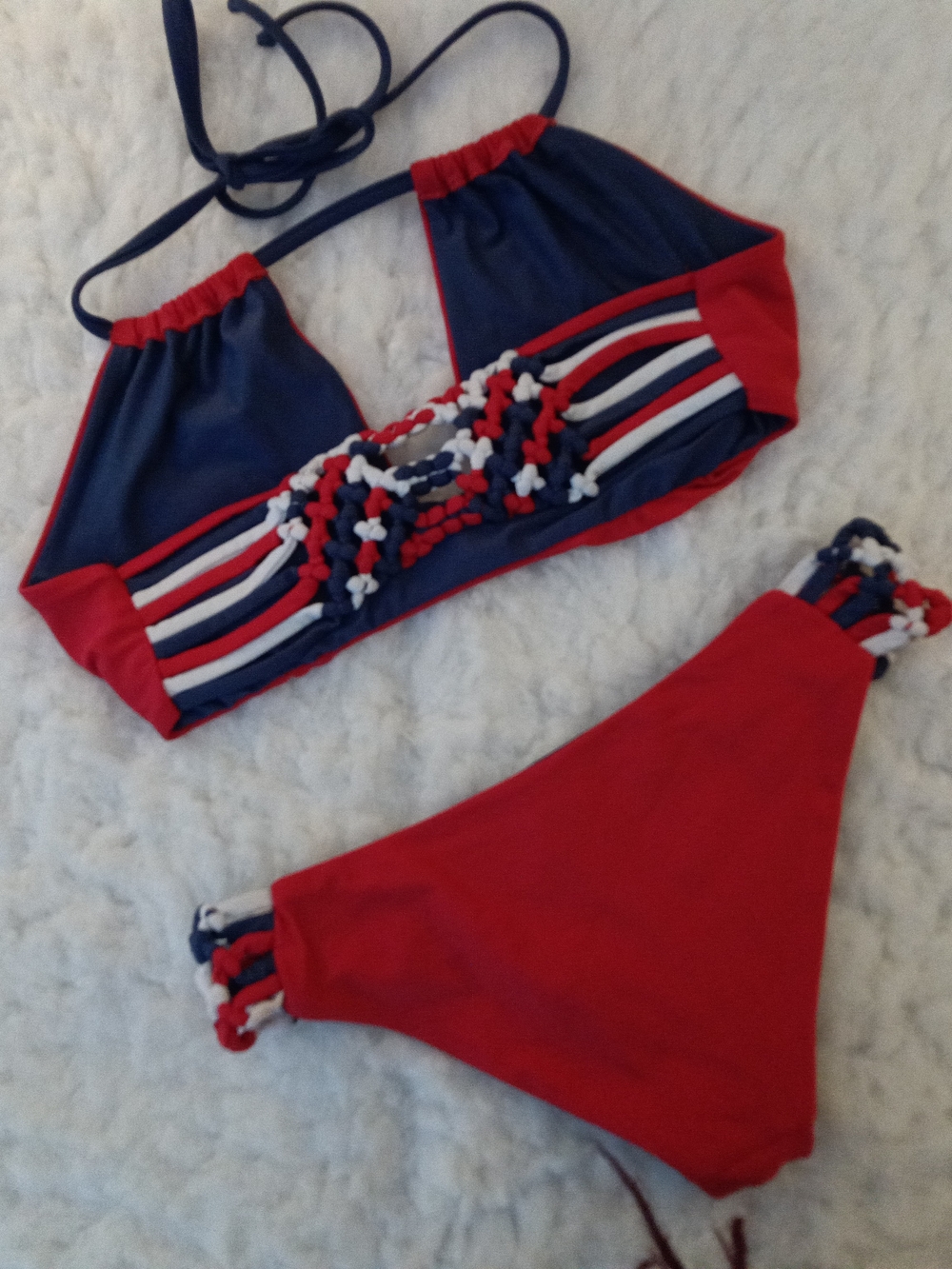 Frankie's Bikinis Red, Navy & White Braided Two-Piece Swim Set